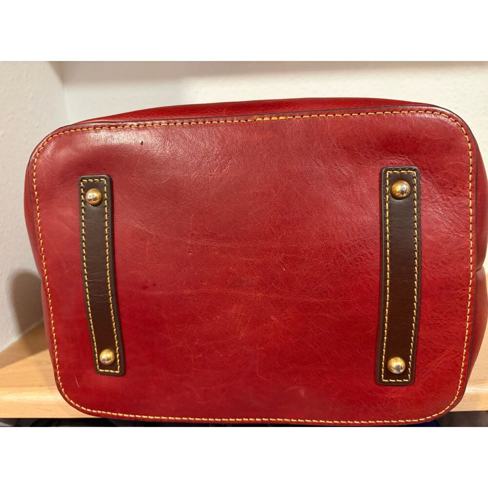 Dooney & Bourke Red Leather Drawstring Bucket Bag EUC - Picture 3 of 9
